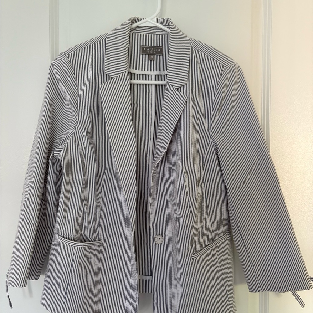 Classic Women's Striped Blazer in Black and White
